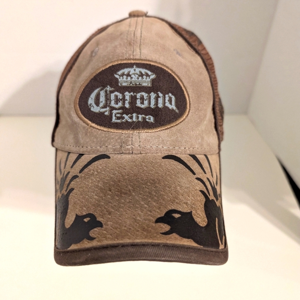 Corona Extra Brown Leather & Mesh Cap‎ Adjustable   NWOT